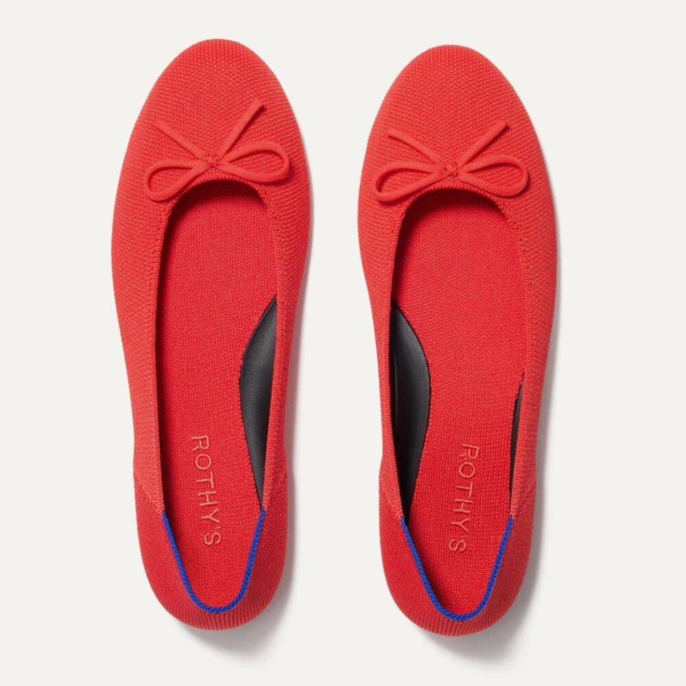 NEW Rothys The Ballet Flat Bow Womens Flats Slip On Ballet Shoes Red - size 7